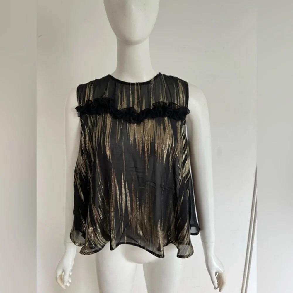 Space style concept Couture Sleeveless Gold Black Tops Shirt Size 46 it US 10